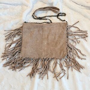 Fringe Suede Crossbody Bag - Taupe